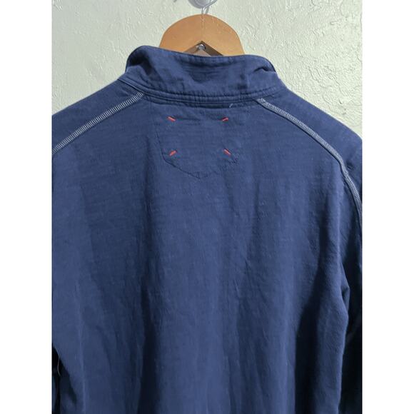 Robert Graham Polo Shirt Medium Tailored Fit Navy Blue Chambray Cuff Long Sleeve - Picture 3 of 9